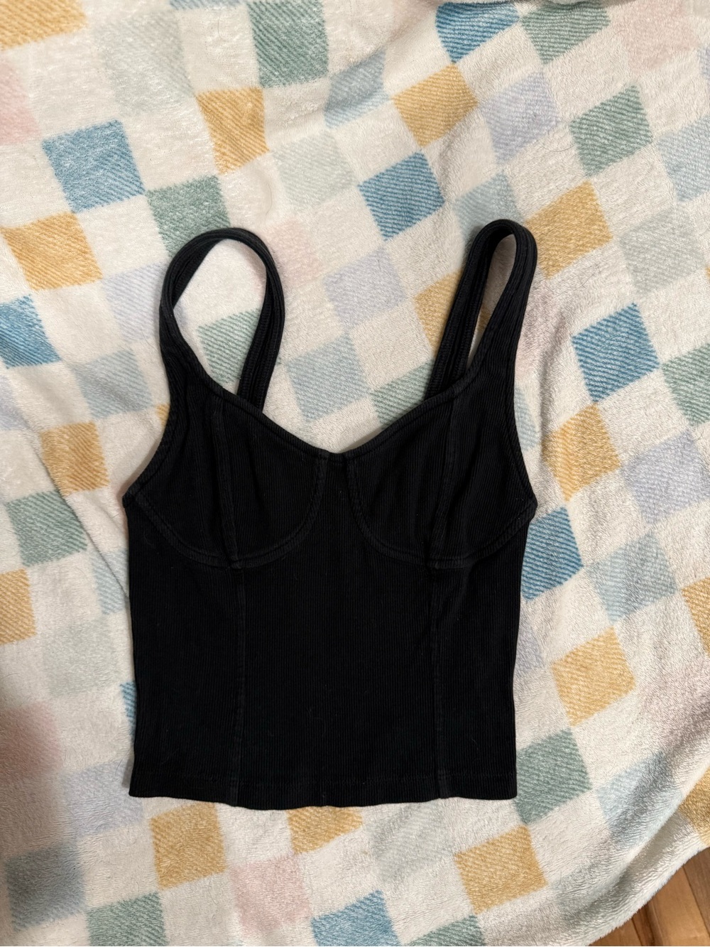 aerie Black Ribbed Cropped Tank